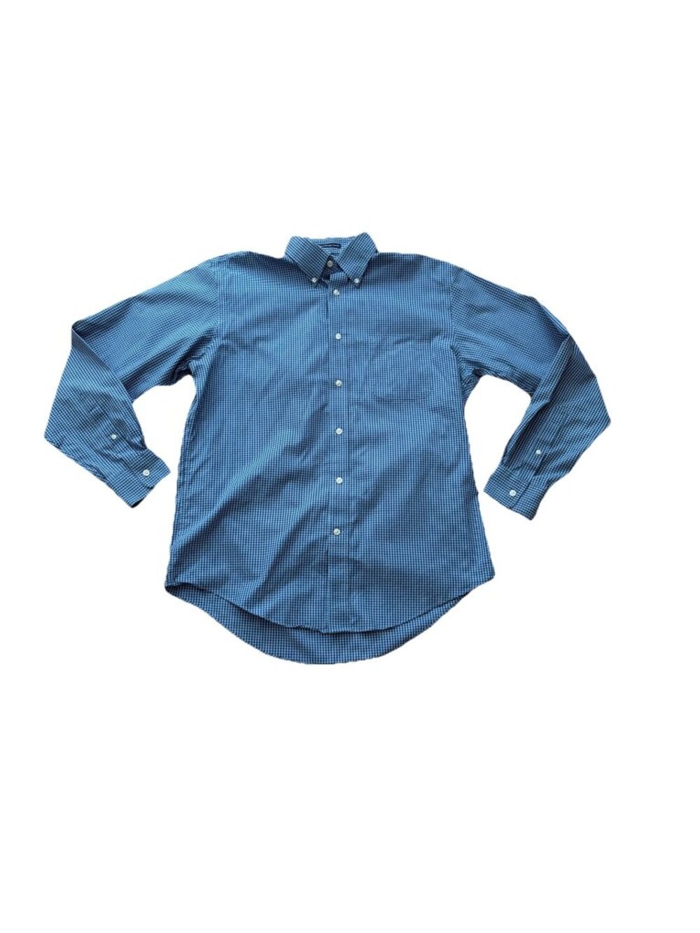 Lands End Blue Check 15.5-35 No Iron Pinpoint Oxford Shirt Long Sleeve